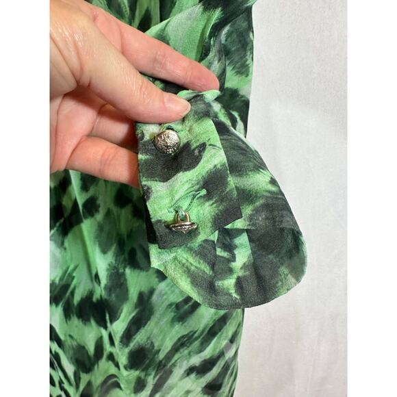 FRANCESCO SCOGNAMIGLIO 100% Silk Blouse Animal Print Button Sheer M? Designer A3 - Picture 5 of 7